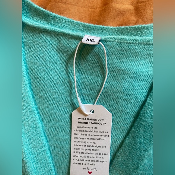 Made with Love by FCT Womens Knit Teal Cream Stripe Sweater Recycled Size XXL - Picture 2 of 3